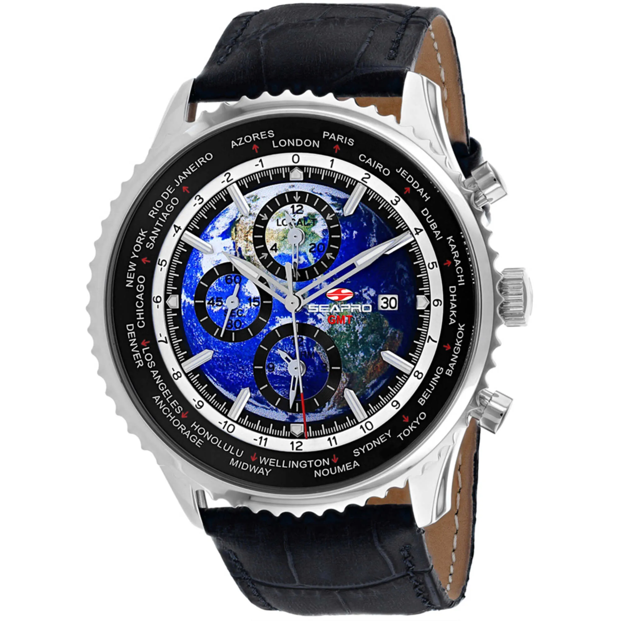 Seapro Men's Watch - Meridian World Timer GMT Blue Dial Leather Strap | SP7130 