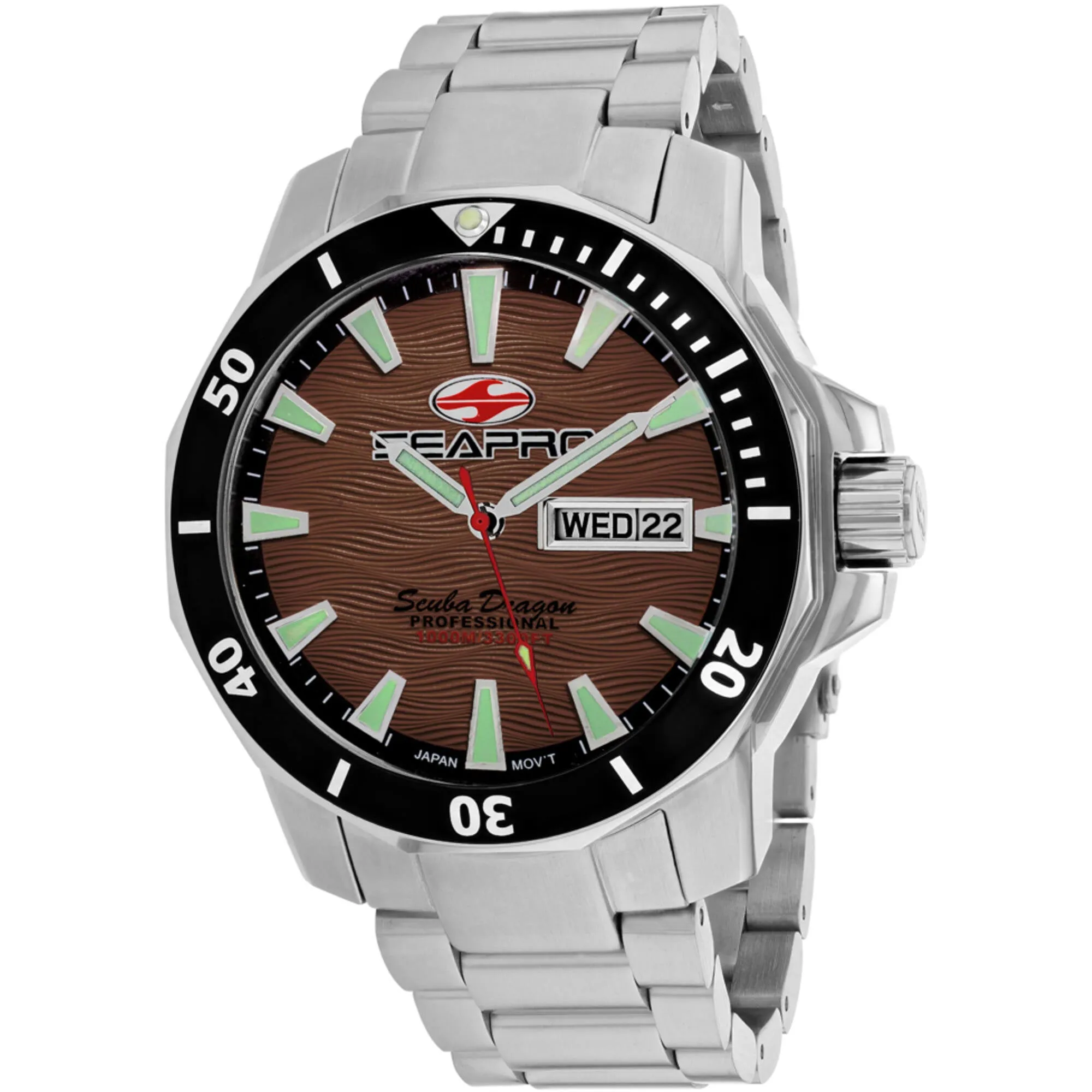 Seapro Men's Watch - Scuba Dragon Diver Brown Dial Steel Bracelet | SP8315S 