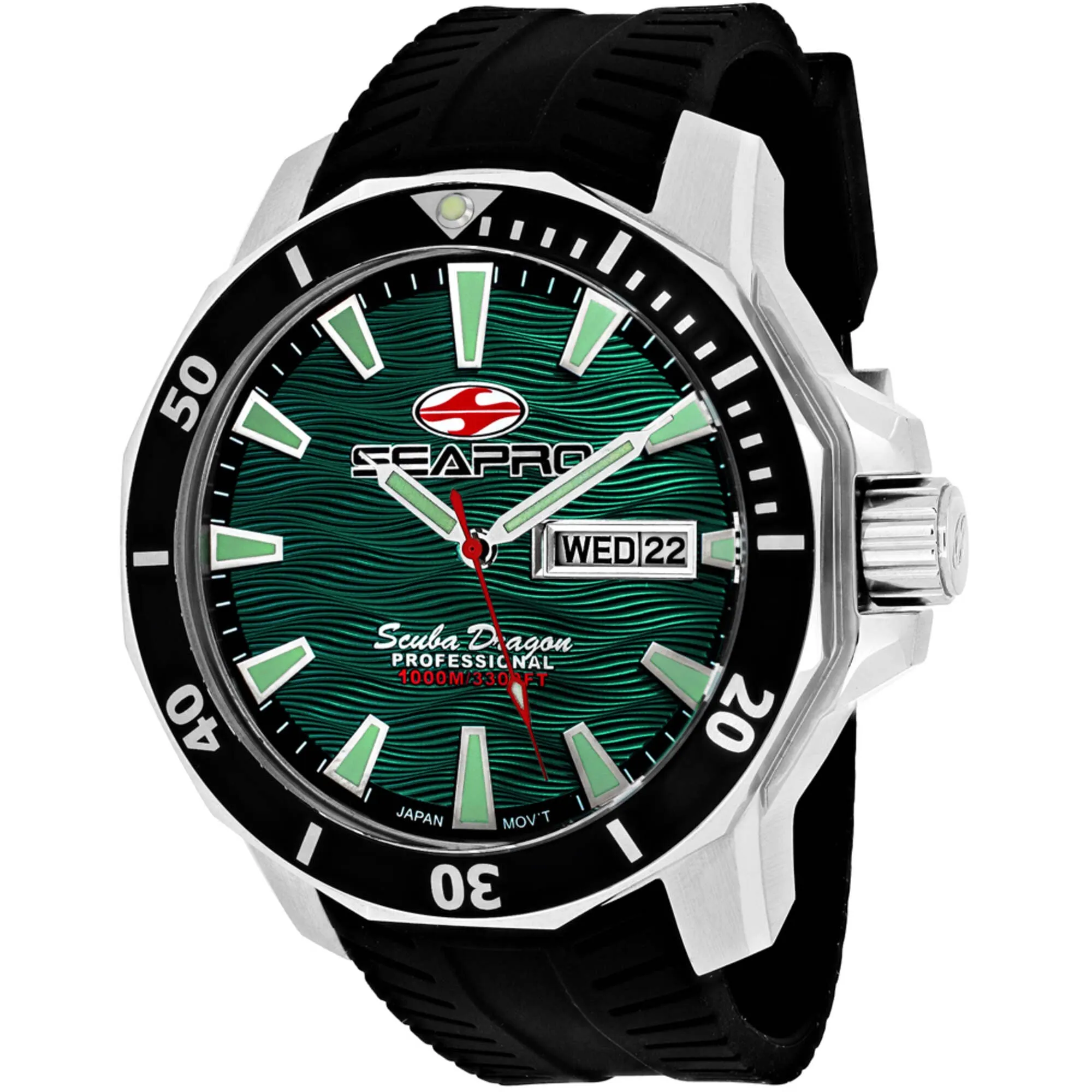 Seapro Men's Watch - Scuba Dragon Diver Quartz Green Dial Rubber Strap | SP8318 