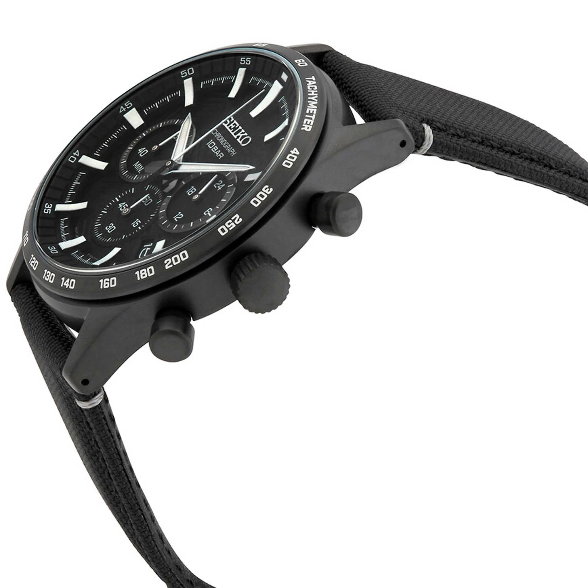 Seiko Men's Quartz Watch - Dress Chrono Black Stainless Steel Case Strap | SSB417P1