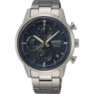 Seiko Men's Watch - Chronograph Quartz Blue Dial Grey Titanium Bracelet | SSB387 Luxury Quartz Watch Quartz Watch Sale