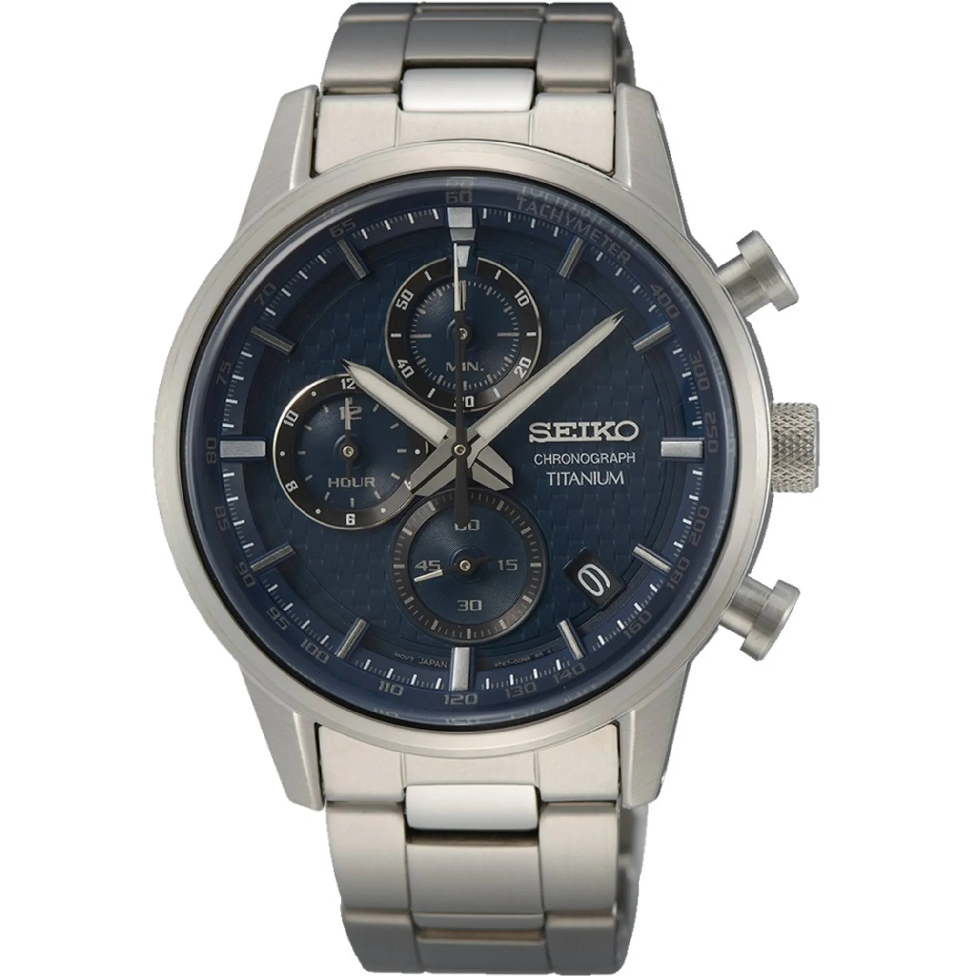 Seiko Men's Watch - Chronograph Quartz Blue Dial Grey Titanium Bracelet | SSB387 Luxury Quartz Watch Quartz Watch Sale