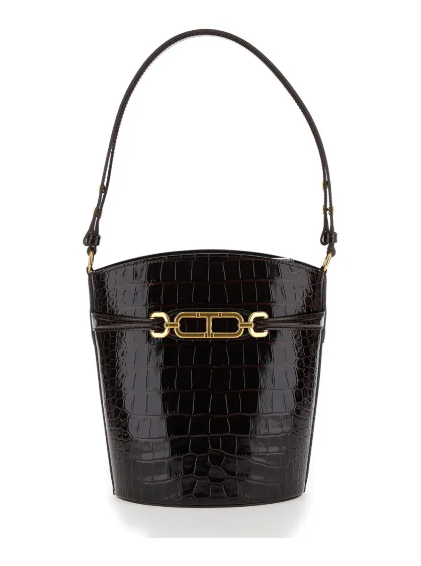 Shiny Stamped Croc Medium Bucket stylish bucket bags