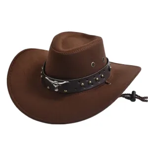 Silver Horns Suede Cowboy Hat boater hat with bow in beach sunlight