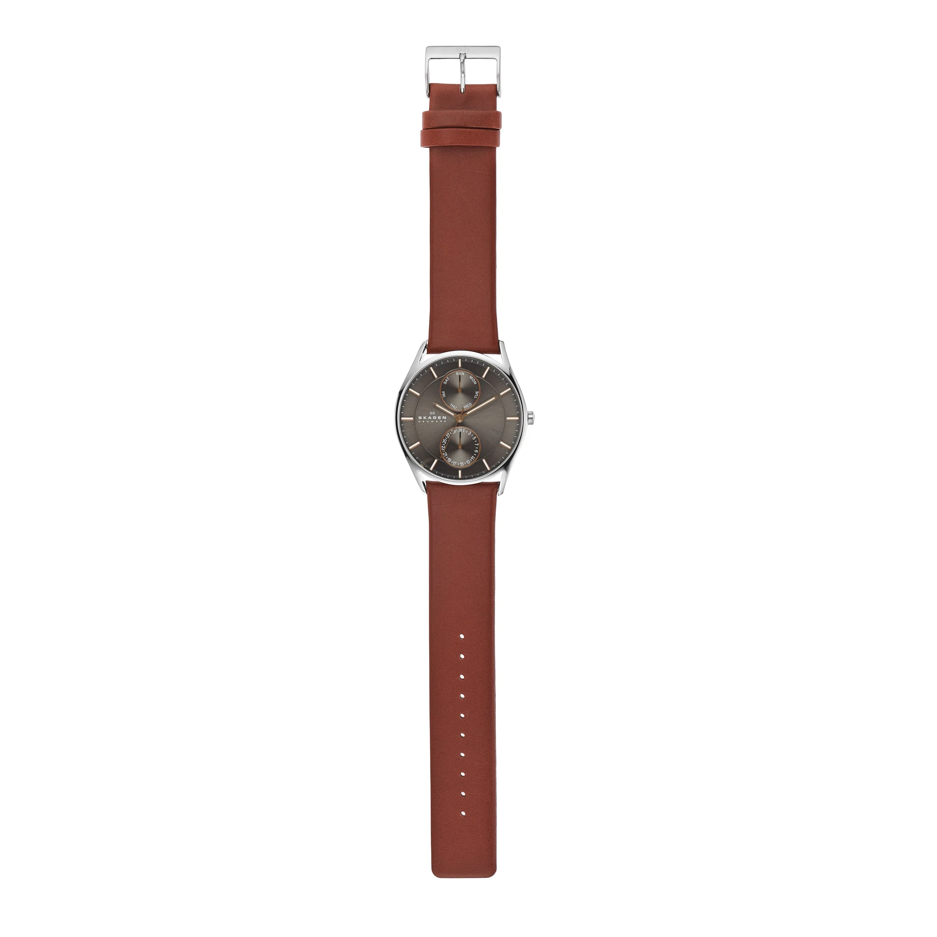 Skagen Holst Medium Brown Leather Watch with Luminous Hands SKW6086