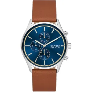 Skagen Men's Watch - Holst Quartz Silver Tone Case Blue Dial Leather Strap | SKW6916 