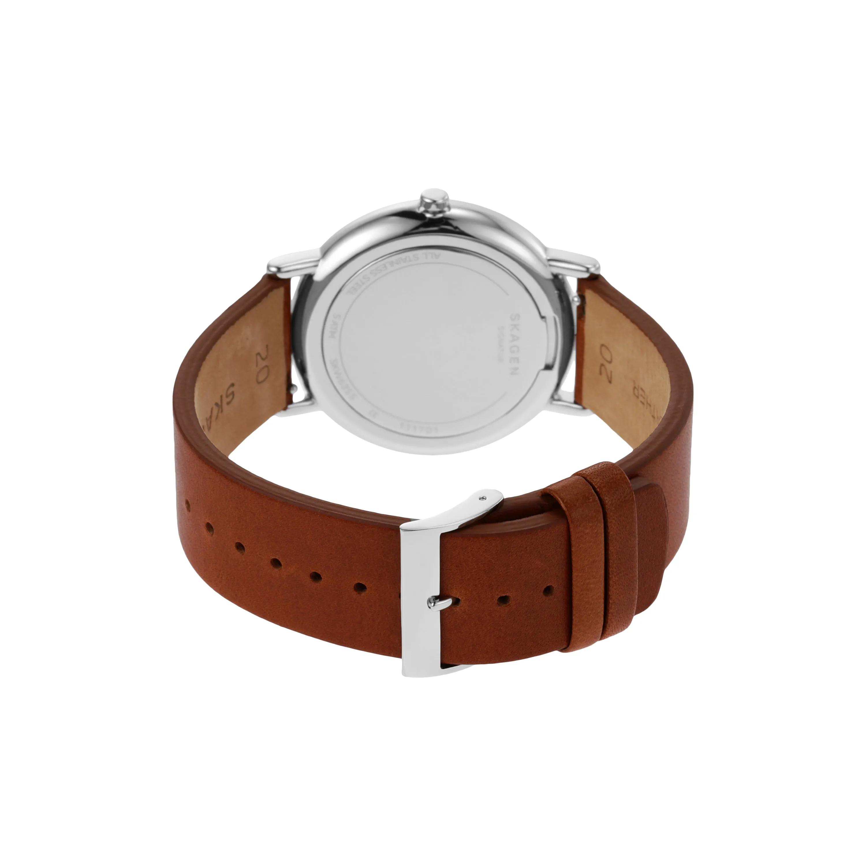 Skagen Signatur Men's Blue Dial Watch with Brown Leather Strap SKW6355