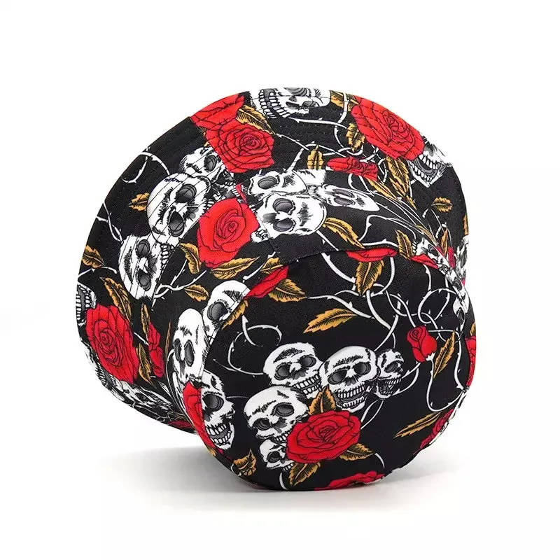 Skulls & Roses Reversible Black Bucket Hat