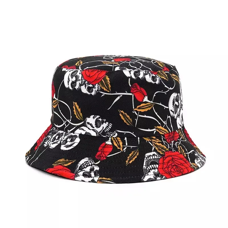 Skulls & Roses Reversible Black Bucket Hat
