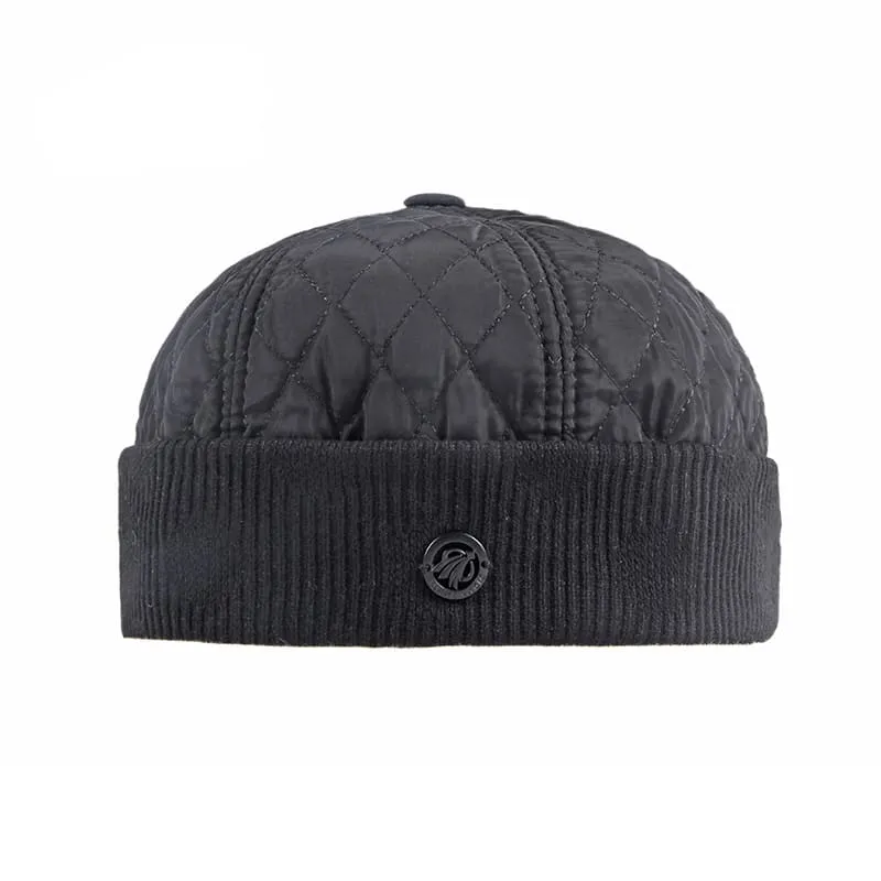 SM Winter Black Docker Cap boater hat with bow in beach sunlight