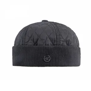 SM Winter Black Docker Cap boater hat with bow in beach sunlight