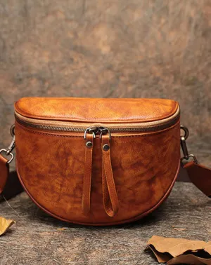 Small Brown Leather Womens Saddle Shoulder Bag Small Fanny Pack Handmade Crossbody Purse for Ladies Brown