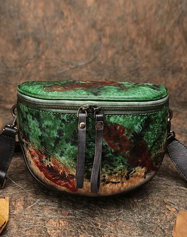 Small Green Leather Womens Saddle Shoulder Bag Small Fanny Pack Handmade Crossbody Purse for Ladies Brown