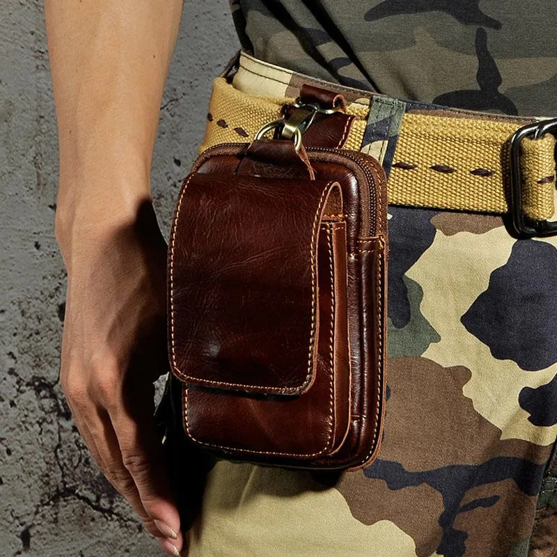 Small Mens Leather Belt Pouch Holster Belt Case Cell Phone Waist Pouch for Men