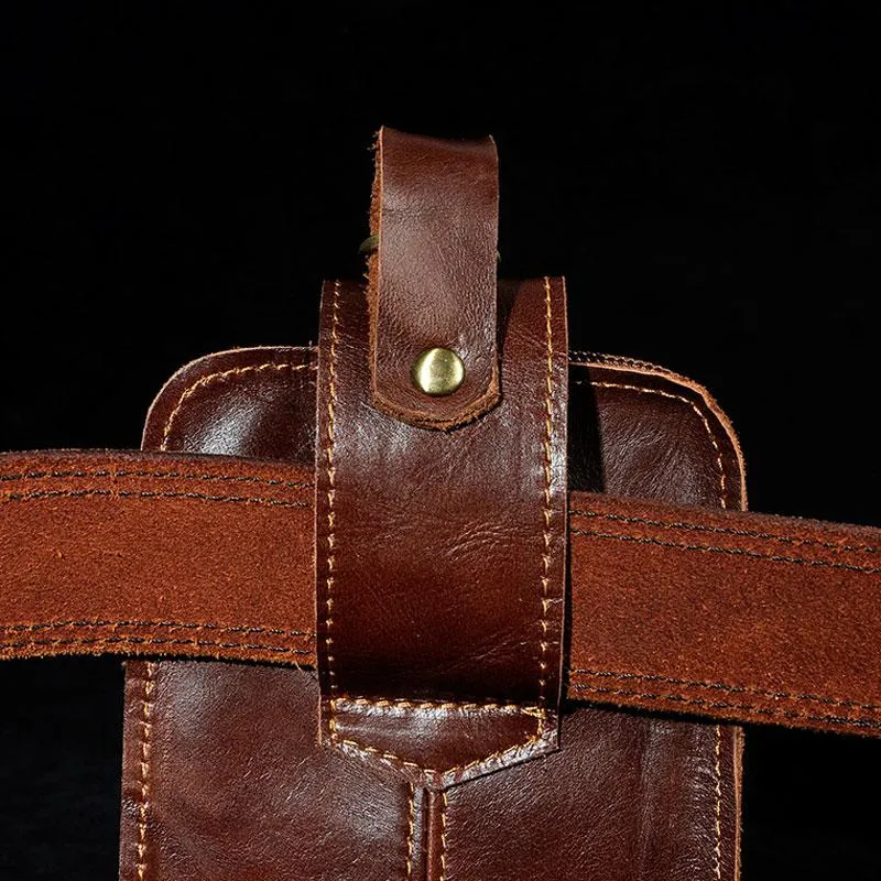 Small Mens Leather Belt Pouch Holster Belt Case Cell Phone Waist Pouch for Men