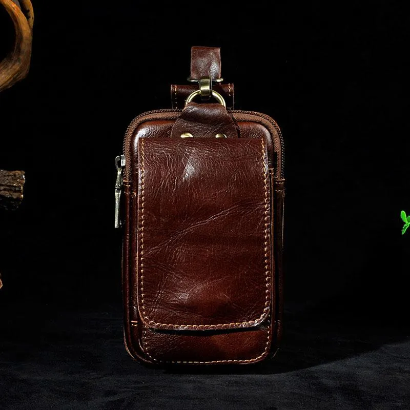 Small Mens Leather Belt Pouch Holster Belt Case Cell Phone Waist Pouch for Men