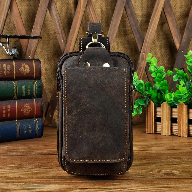 Small Mens Leather Belt Pouch Holster Belt Case Cell Phone Waist Pouch for Men