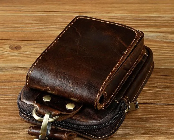Small Mens Leather Belt Pouch Holster Belt Case Cell Phone Waist Pouch for Men