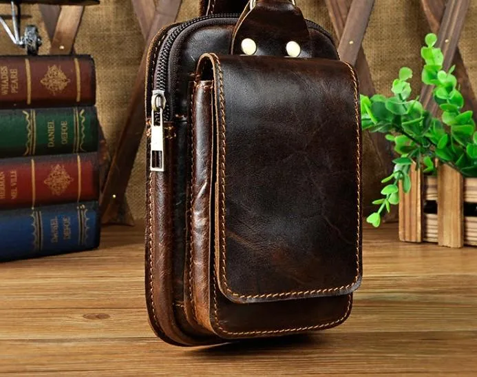 Small Mens Leather Belt Pouch Holster Belt Case Cell Phone Waist Pouch for Men