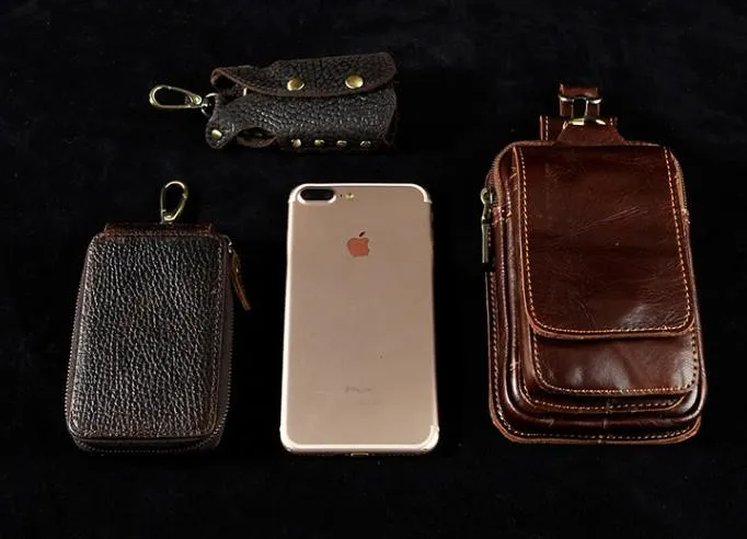 Small Mens Leather Belt Pouch Holster Belt Case Cell Phone Waist Pouch for Men