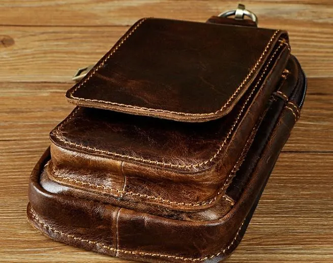 Small Mens Leather Belt Pouch Holster Belt Case Cell Phone Waist Pouch for Men