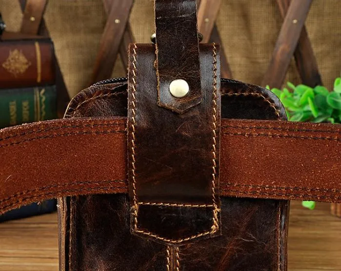 Small Mens Leather Belt Pouch Holster Belt Case Cell Phone Waist Pouch for Men
