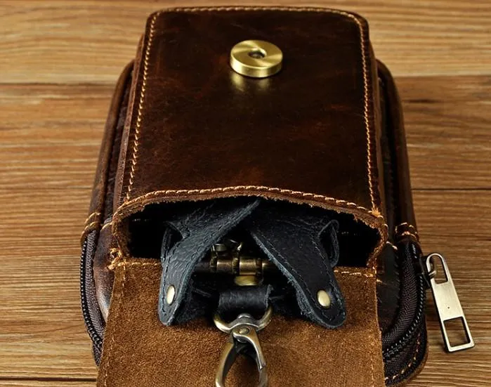 Small Mens Leather Belt Pouch Holster Belt Case Cell Phone Waist Pouch for Men