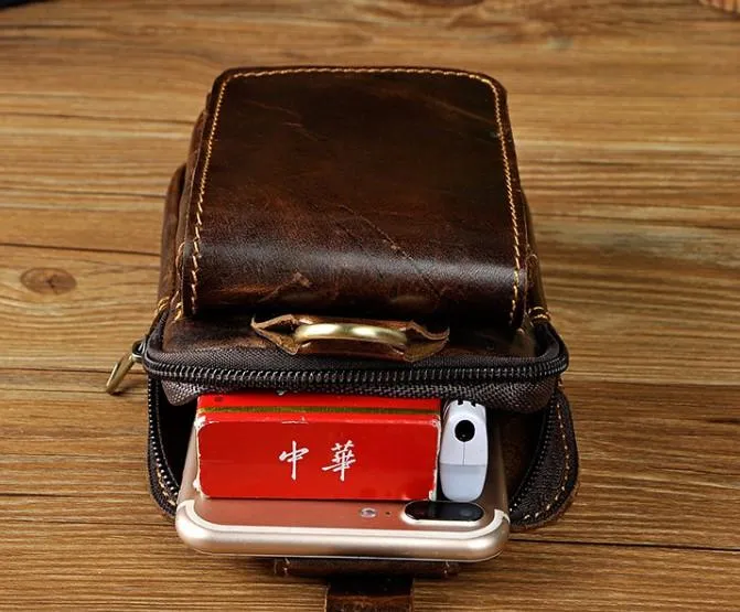 Small Mens Leather Belt Pouch Holster Belt Case Cell Phone Waist Pouch for Men