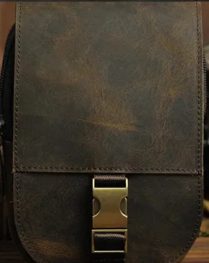 Small Mens Leather Belt Pouch Holster Belt Cases Cell Phone Waist Pouch for Men Vintage Brown