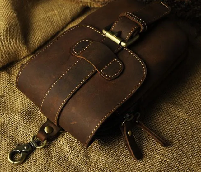 Small Mens Leather Belt Pouch Holsters Belt Case Cell Phone Waist Pouch for Men
