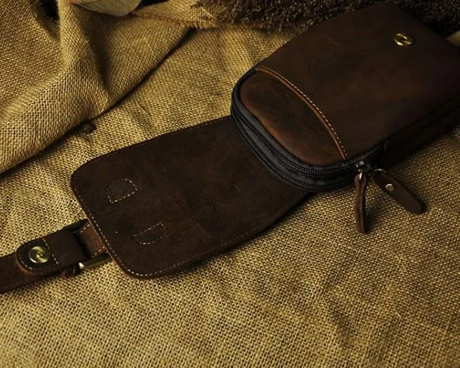Small Mens Leather Belt Pouch Holsters Belt Case Cell Phone Waist Pouch for Men