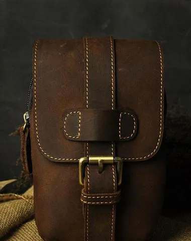Small Mens Leather Belt Pouch Holsters Belt Case Cell Phone Waist Pouch for Men Vintage Brown