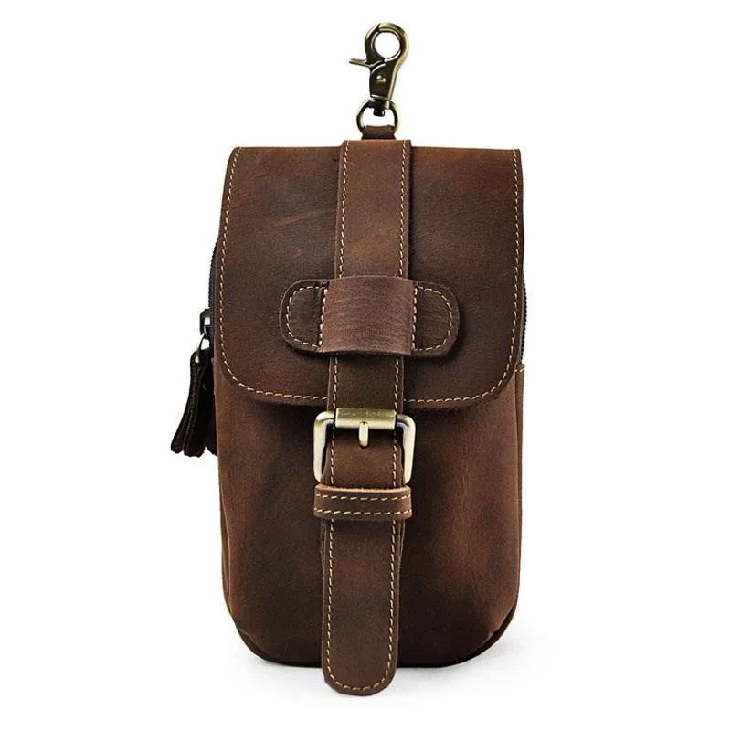Small Mens Leather Belt Pouch Holsters Belt Case Cell Phone Waist Pouch for Men