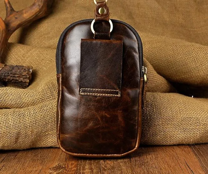 Small Mens Leather Belt Pouch Holsters Belt Cases Cell Phone Waist Pouch for Men