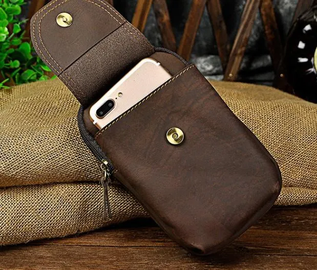 Small Mens Leather Belt Pouch Holsters Belt Cases Cell Phone Waist Pouch for Men