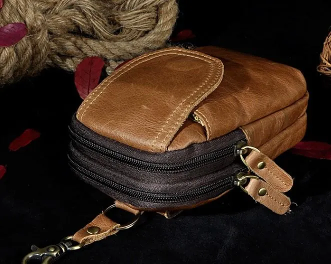 Small Mens Leather Belt Pouch Holsters Belt Cases Cell Phone Waist Pouch for Men