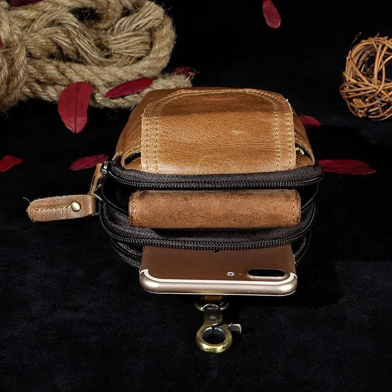 Small Mens Leather Belt Pouch Holsters Belt Cases Cell Phone Waist Pouch for Men