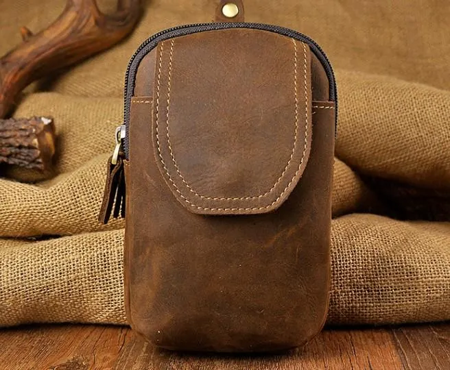 Small Mens Leather Belt Pouch Holsters Belt Cases Cell Phone Waist Pouch for Men
