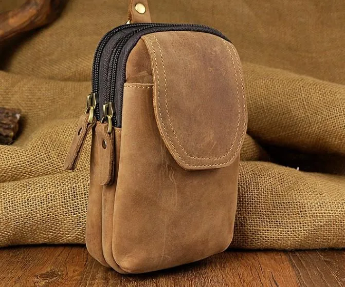 Small Mens Leather Belt Pouch Holsters Belt Cases Cell Phone Waist Pouch for Men