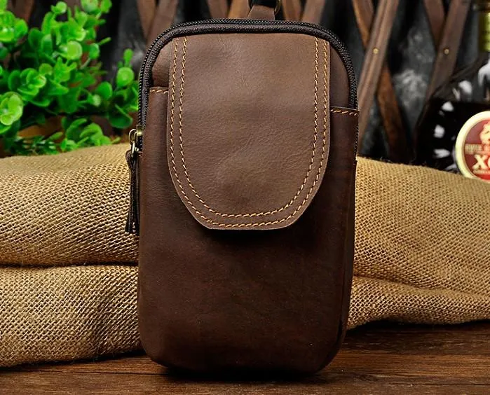 Small Mens Leather Belt Pouch Holsters Belt Cases Cell Phone Waist Pouch for Men