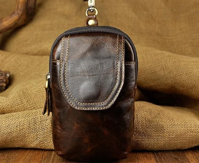 Small Mens Leather Belt Pouch Holsters Belt Cases Cell Phone Waist Pouch for Men