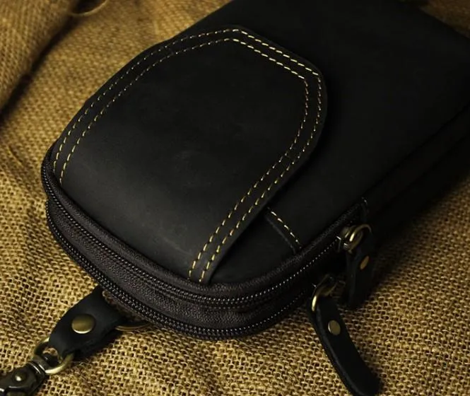 Small Mens Leather Belt Pouch Holsters Belt Cases Cell Phone Waist Pouch for Men