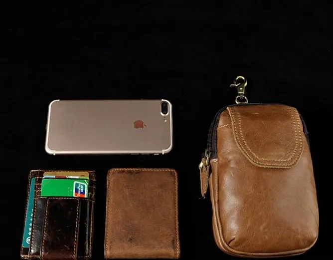 Small Mens Leather Belt Pouch Holsters Belt Cases Cell Phone Waist Pouch for Men