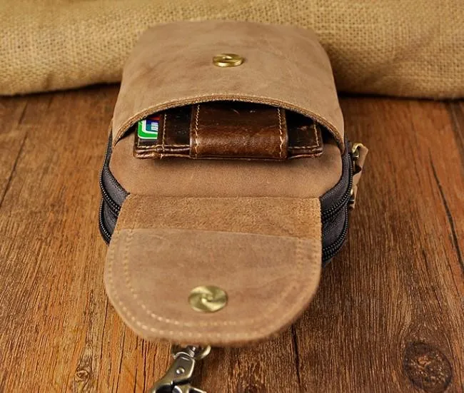 Small Mens Leather Belt Pouch Holsters Belt Cases Cell Phone Waist Pouch for Men