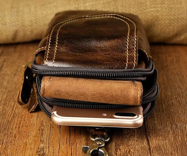Small Mens Leather Belt Pouch Holsters Belt Cases Cell Phone Waist Pouch for Men