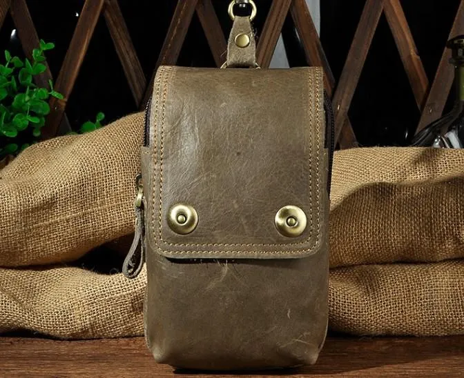 Small Mens Leather Belt Pouch Holsters Belt Cases Cell Phone Waist Pouches for Men