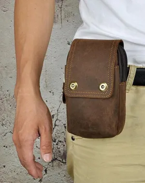 Small Mens Leather Belt Pouch Holsters Belt Cases Cell Phone Waist Pouches for Men Vintage Brown