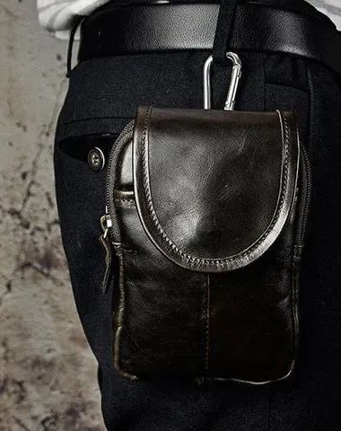 Small Mens Leather Belt Pouch Side Bag Holster Belt Case Waist Pouch for Men Vintage Brown