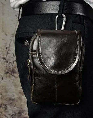 Small Mens Leather Belt Pouch Side Bag Holster Belt Case Waist Pouch for Men Vintage Brown
