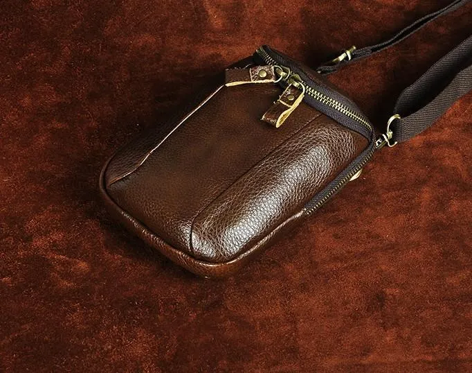 Small Mens Leather Side Bag Belt Pouch Holster Belt Case Waist Pouch for Men